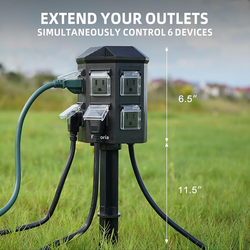 Flexoria Outdoor Power Stake Timer, Remote Control Dusk to Dawn Light Timer, 60FT Extension Cord Waterproof, 6 Grounded Outlets for Outdoor Christmas Decorations, ETL Listed - Image 5